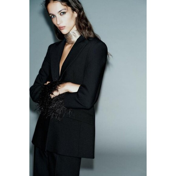 ZARA FEATHER BLAZER - Picture 1 of 8